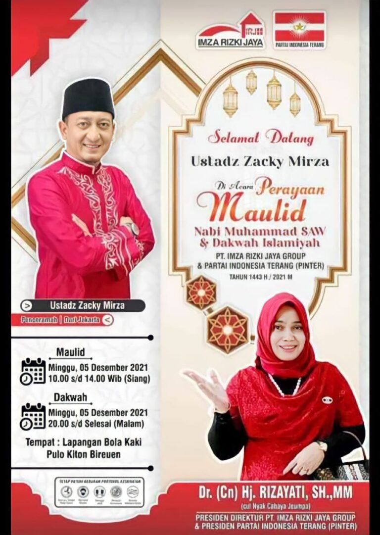 PT IRJ Group Gelar Maulid Akbar di Bireuen, Penceramah Ustadz Ahmad Zacky Mirza dari Jakarta